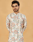 White Kurta with Blue and Beige Floral Print