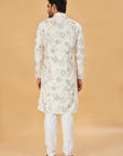 White Kurta with Blue and Beige Floral Print