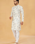 White Kurta with Blue and Beige Floral Print