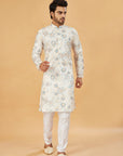 White Kurta with Blue and Beige Floral Print