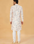 White Kurta with Blue and Beige Floral Print