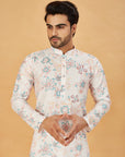 White Kurta with Blue and Beige Floral Print