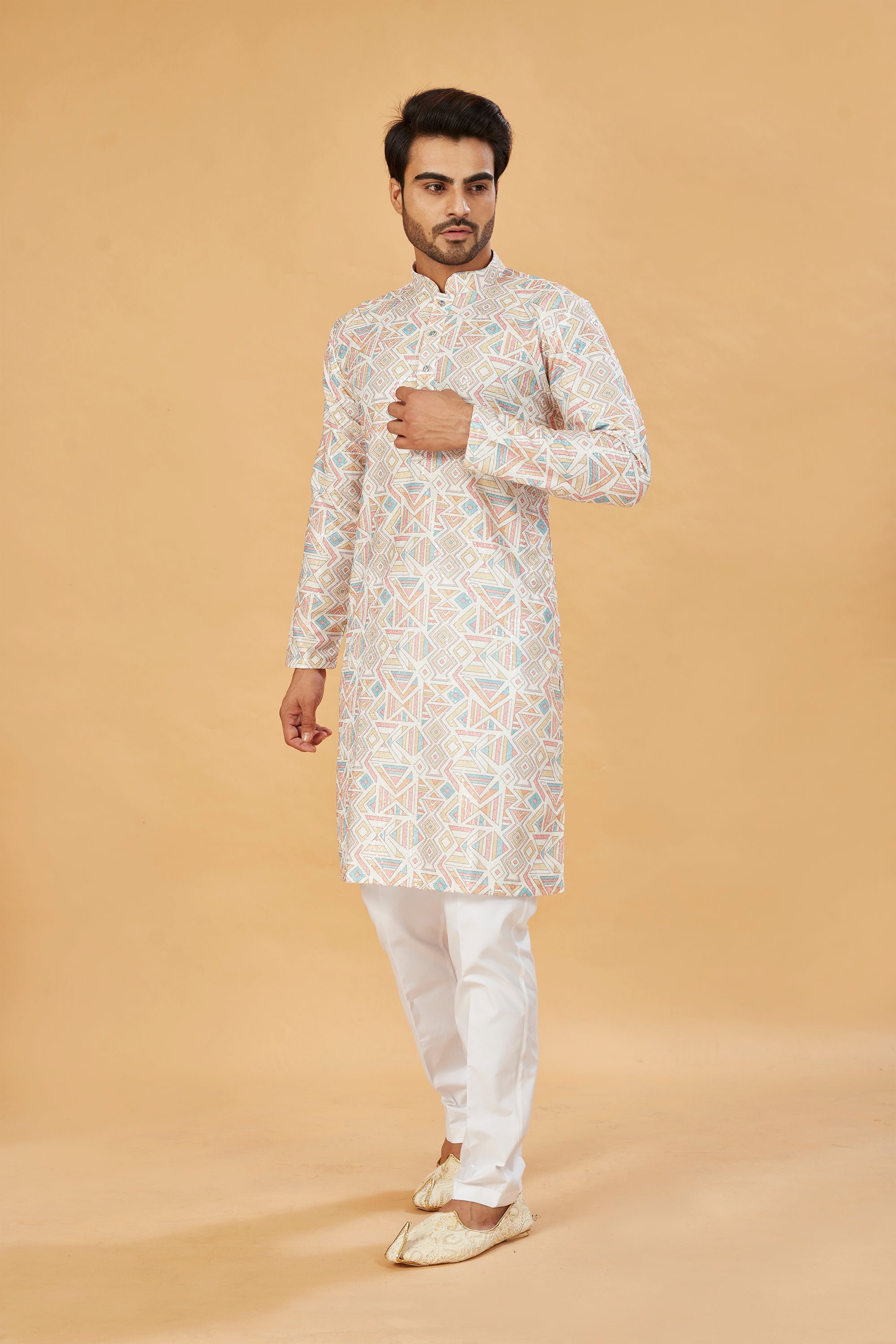 Pastel Geometric Print Kurta