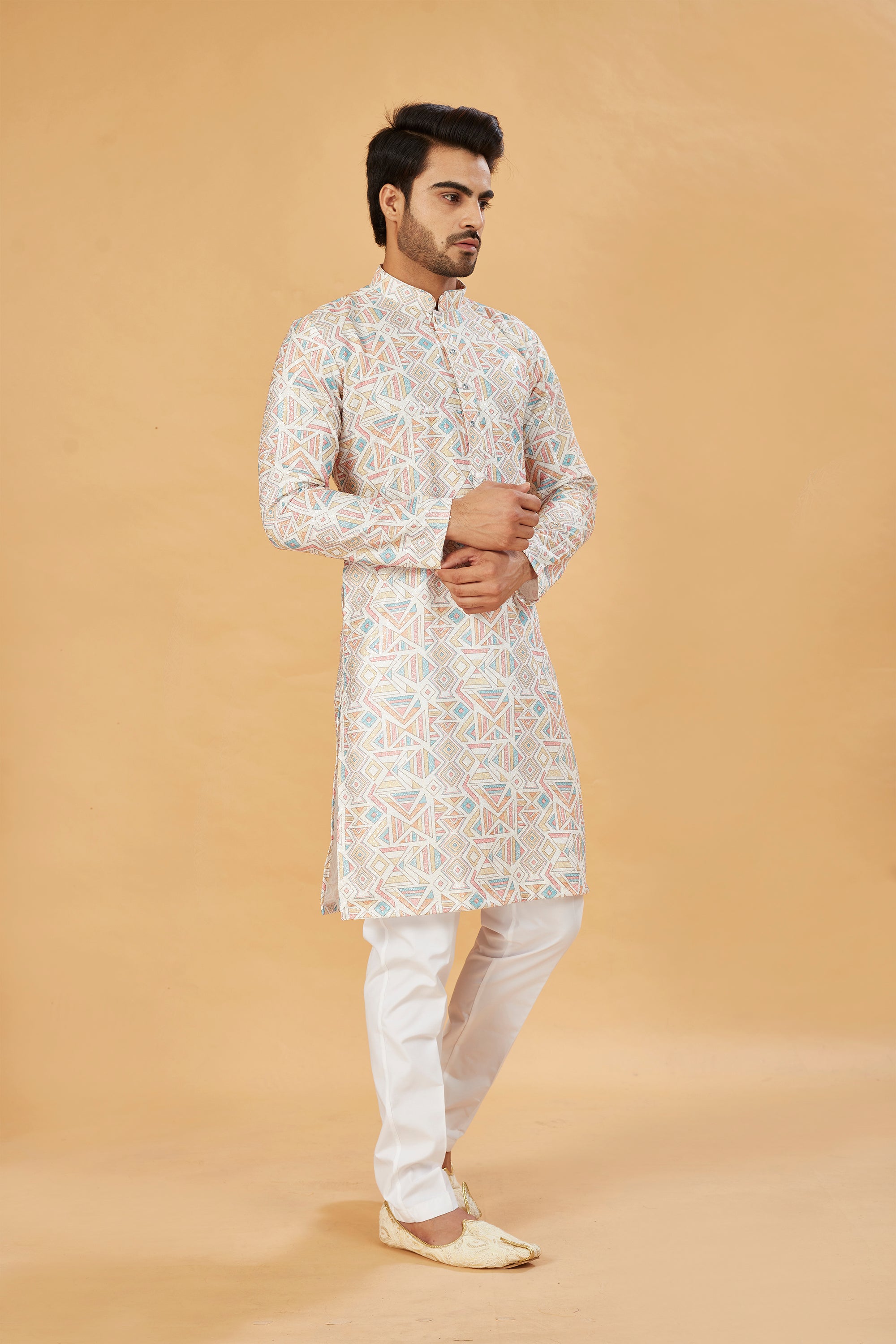 Pastel Geometric Print Kurta