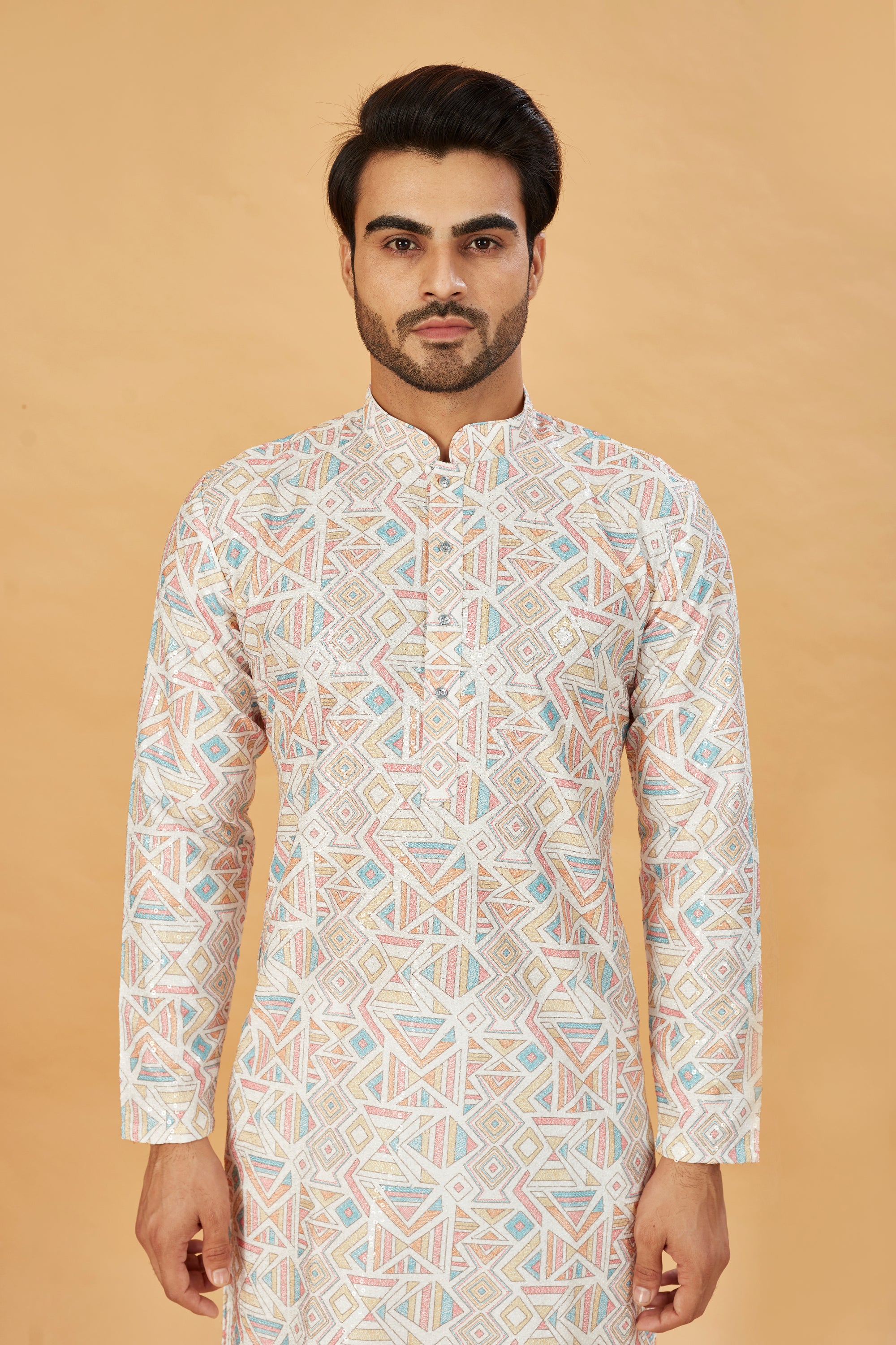 Pastel Geometric Print Kurta