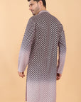 Navy blue ombre kurta with pink embroidery