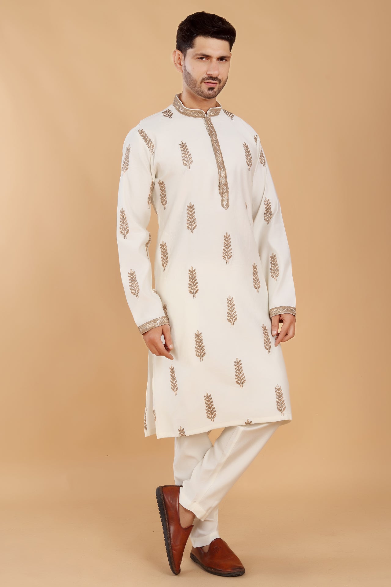 Beige Embroidered Kurta Set