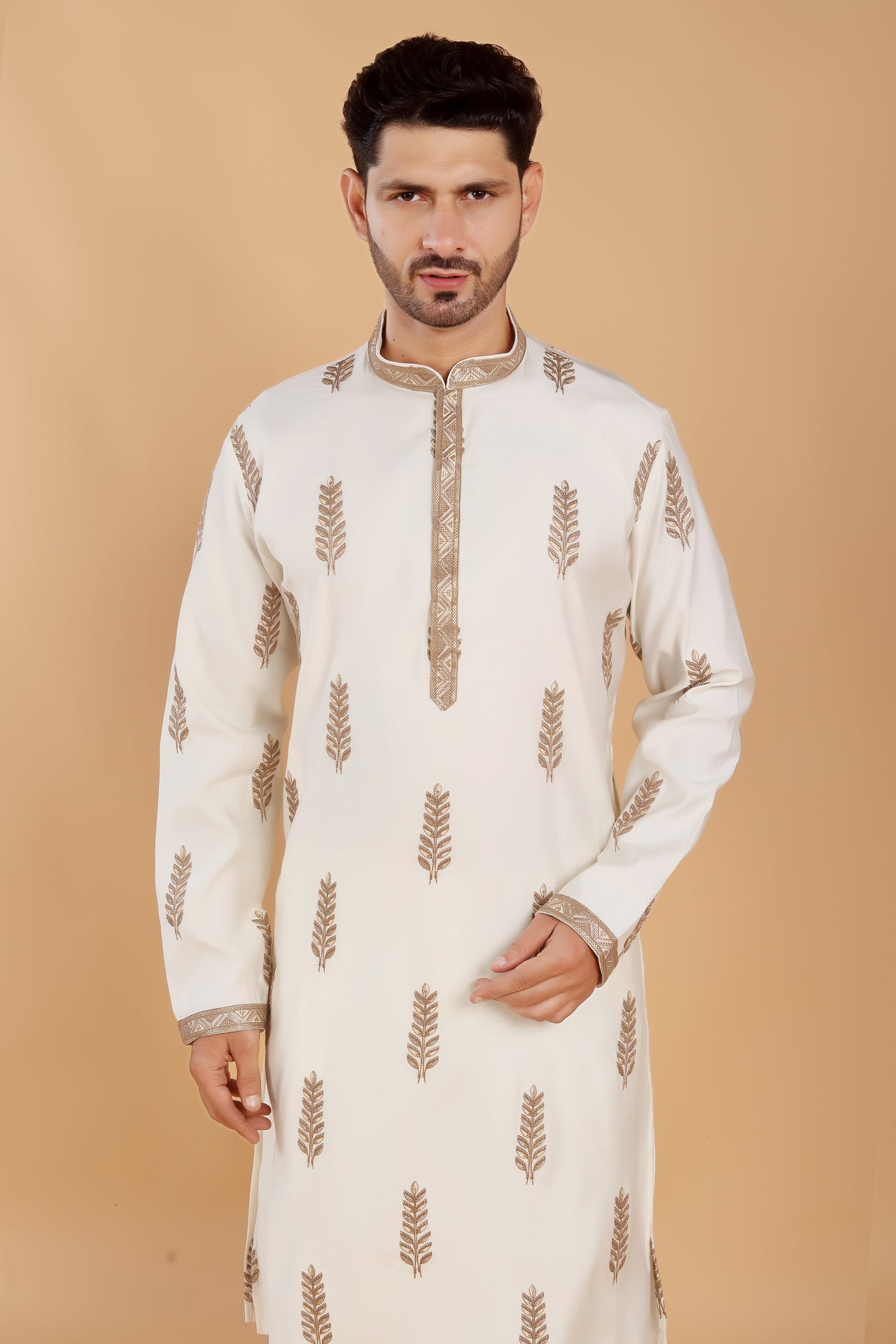 Beige Embroidered Kurta Set