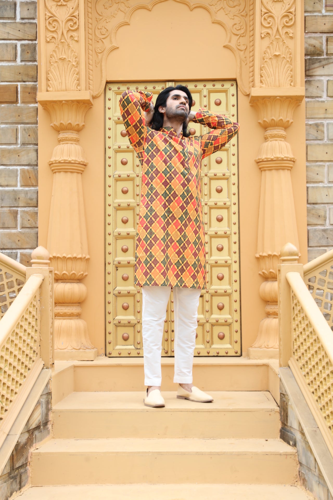 Mustard Checkered Kurta