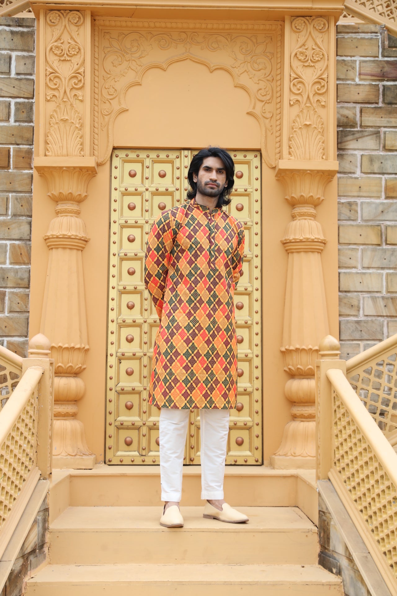 Mustard Checkered Kurta
