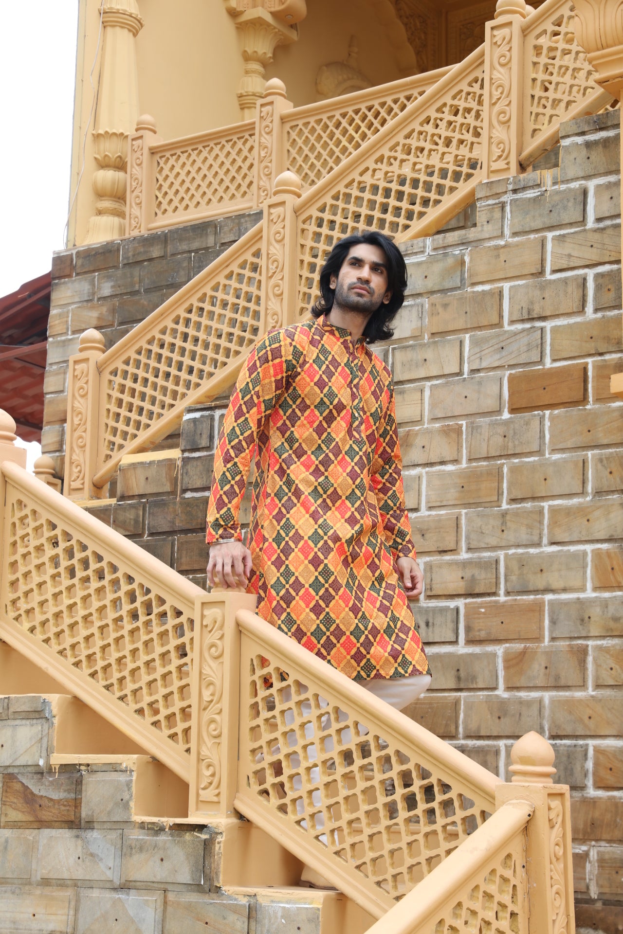 Mustard Checkered Kurta