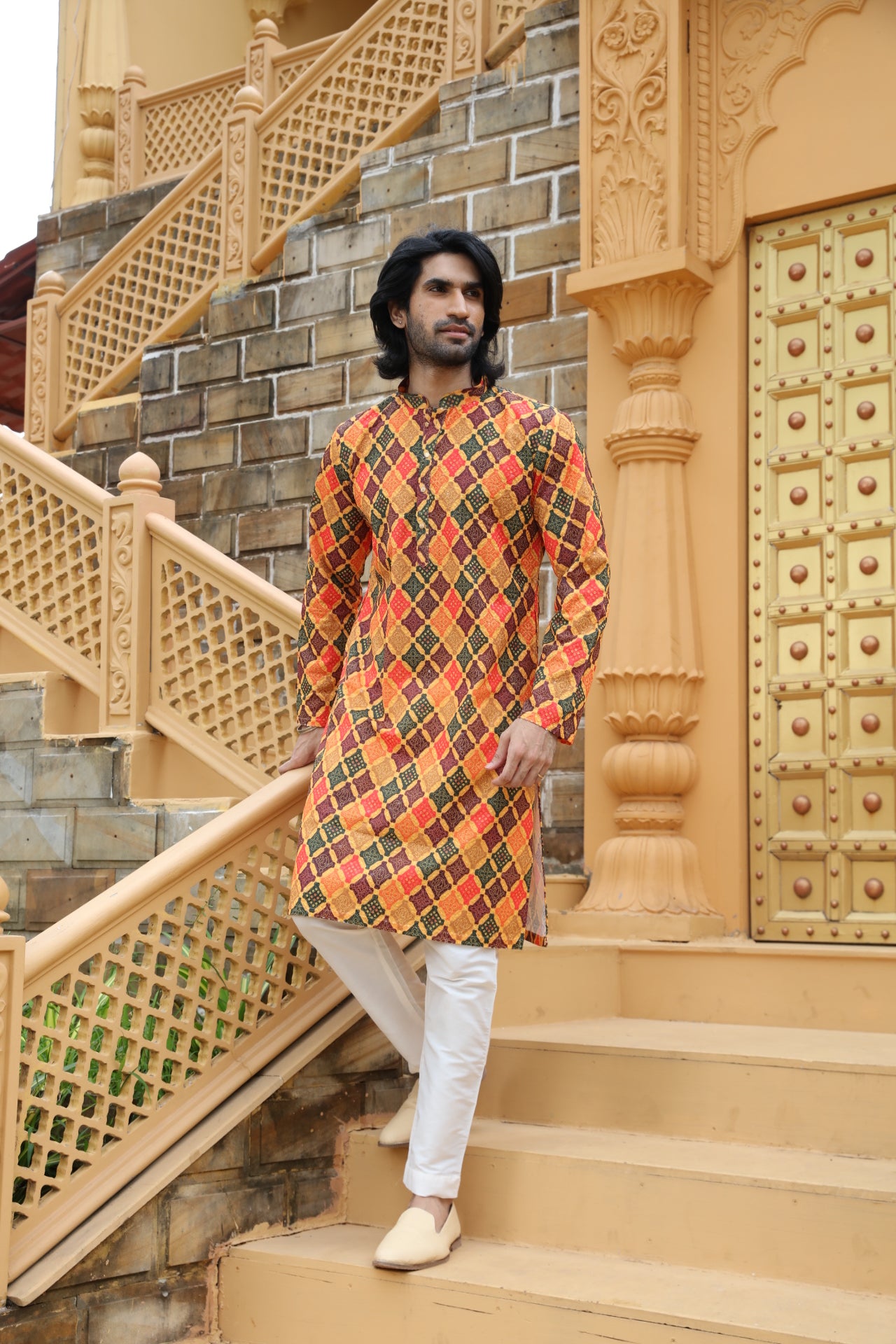 Mustard Checkered Kurta