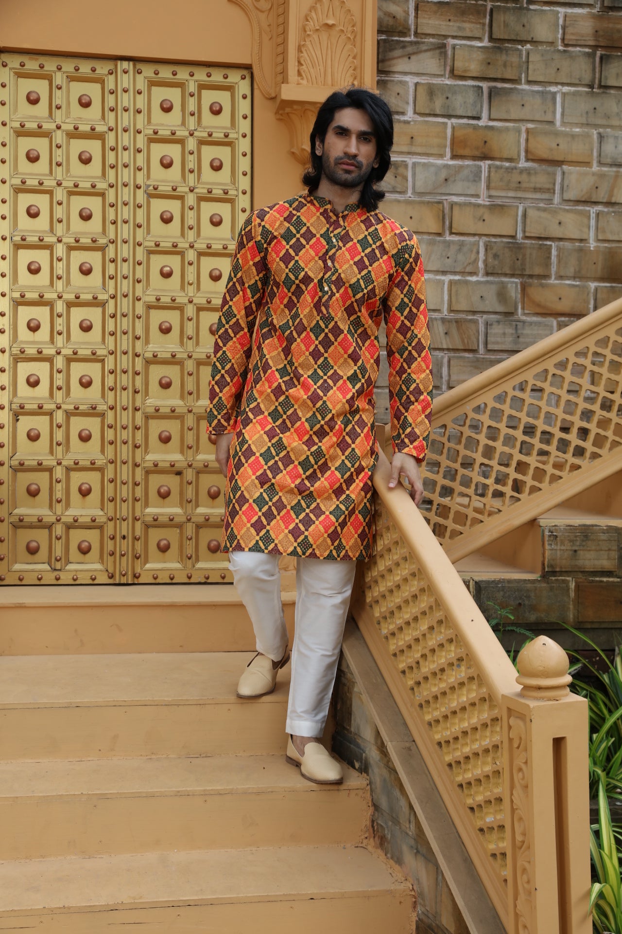 Mustard Checkered Kurta