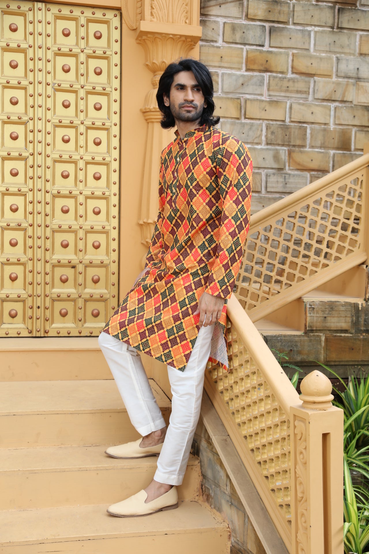Mustard Checkered Kurta