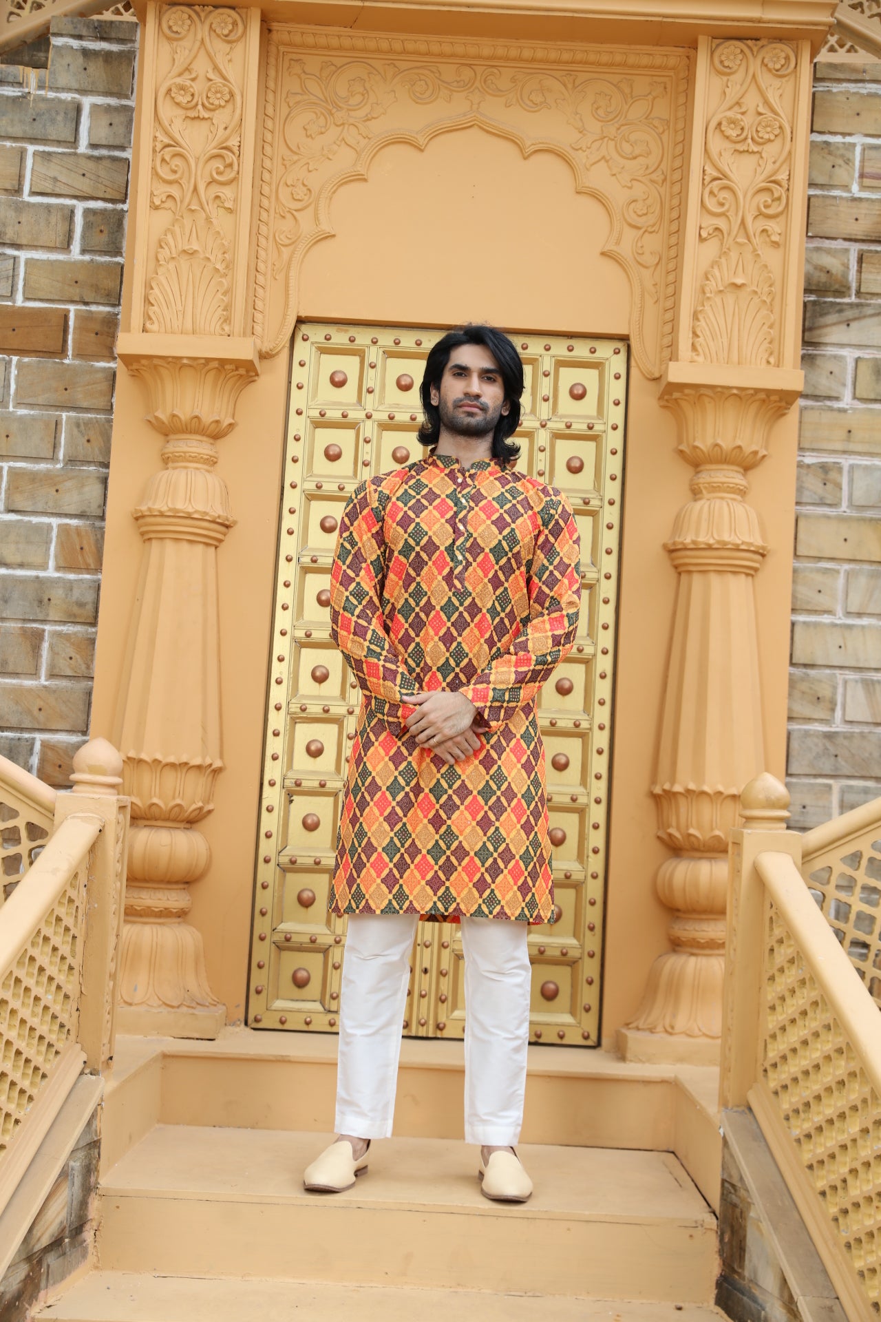 Mustard Checkered Kurta