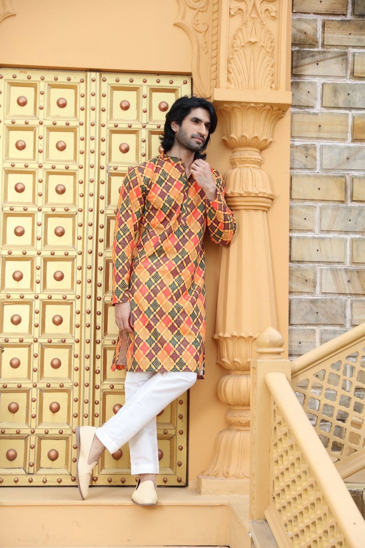 Mustard Checkered Kurta
