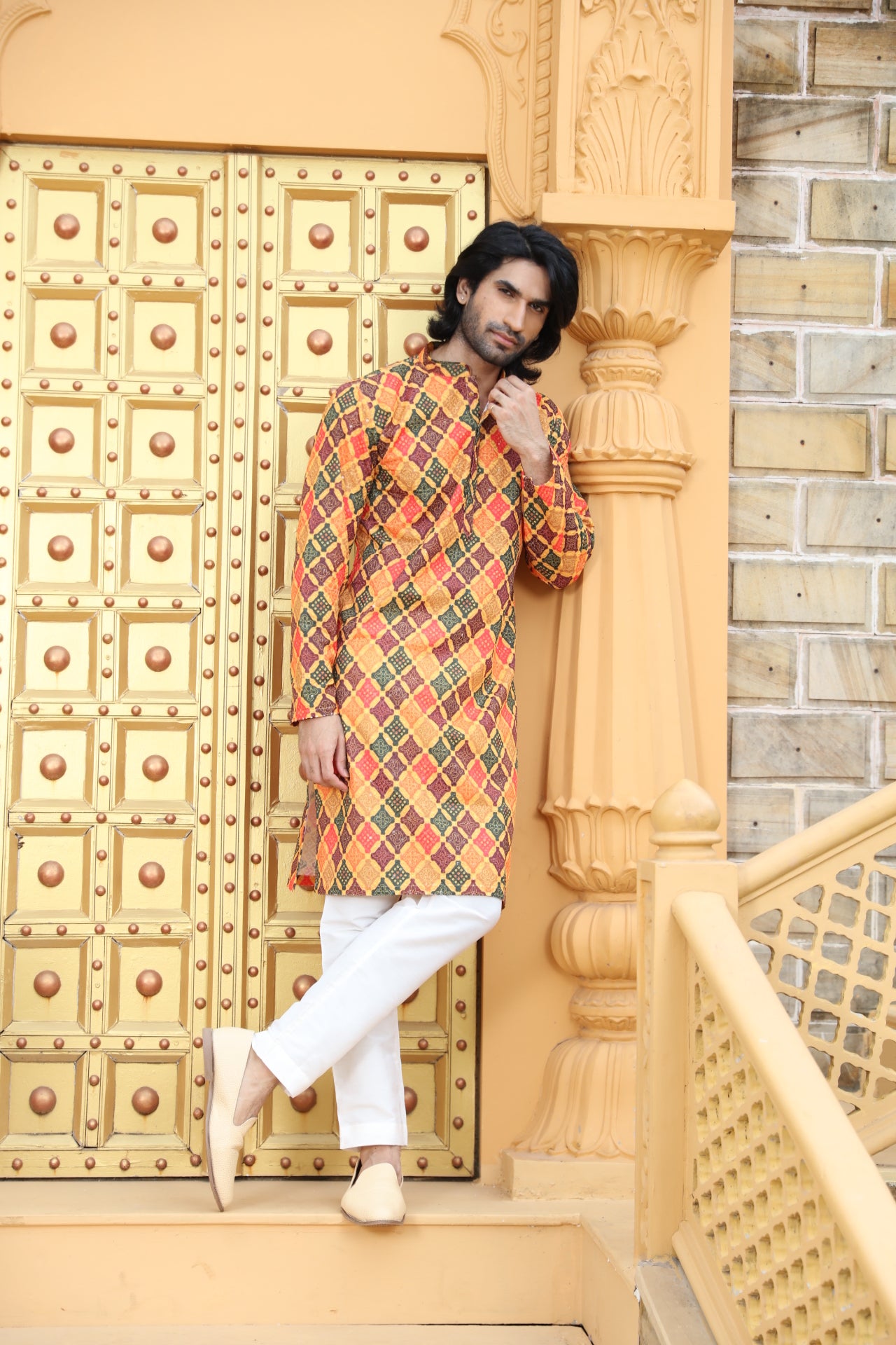 Mustard Checkered Kurta