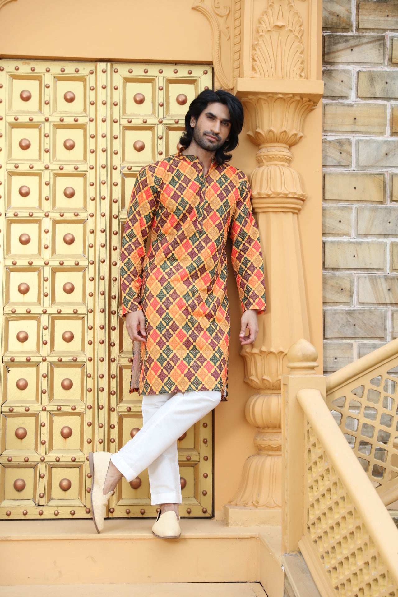 Mustard Checkered Kurta