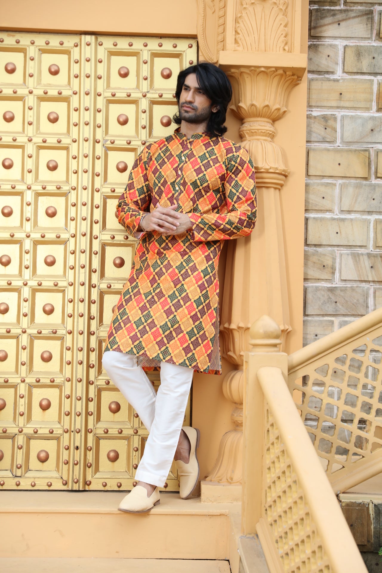 Mustard Checkered Kurta