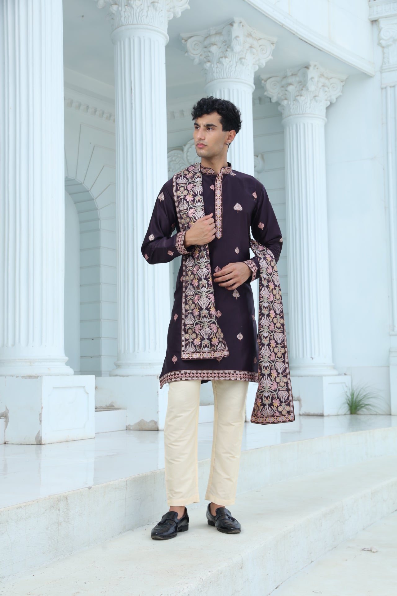 Plum Kurta Set with Butti Motifs
