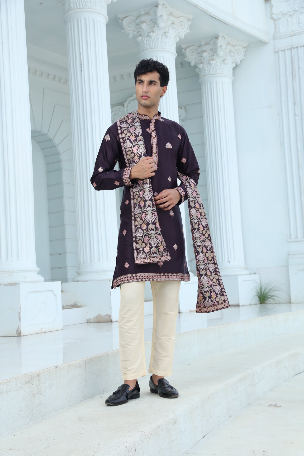 Plum Kurta Set with Butti Motifs