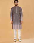 Black ombre kurta with pink embroidery