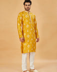 Mustard yellow kurta with white motif work