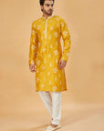 Mustard yellow kurta with white motif work