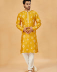 Mustard yellow kurta with white motif work