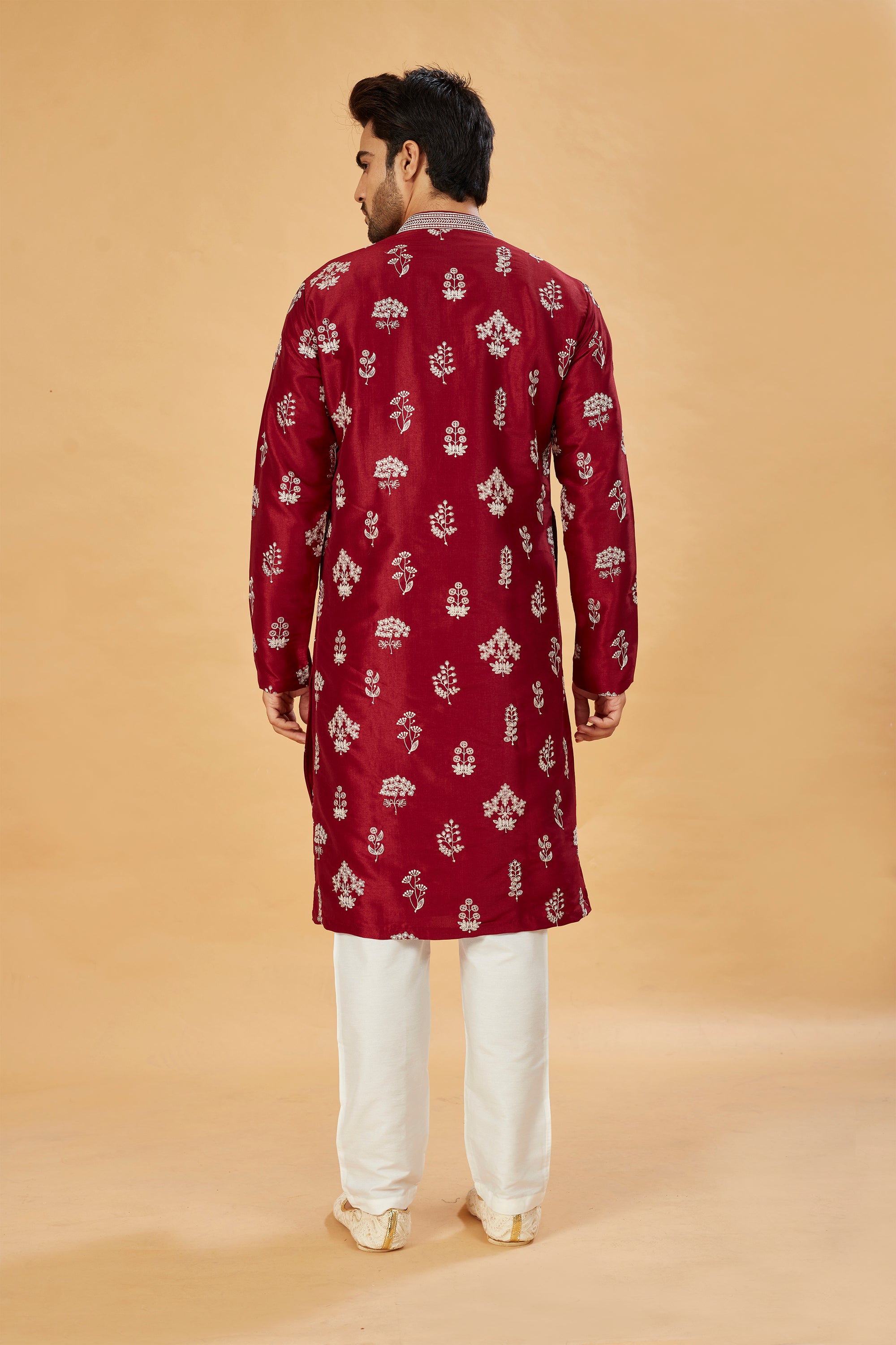 Maroon  kurta with white motif work