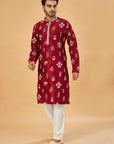 Maroon  kurta with white motif work