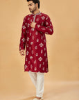 Maroon  kurta with white motif work