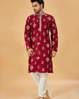 Maroon  kurta with white motif work