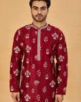 Maroon  kurta with white motif work