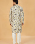 Mehendi Floral Print Kurta with Embellished Collar